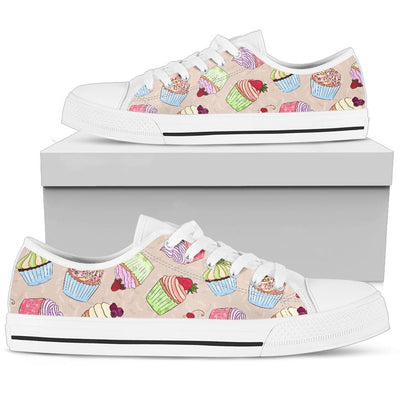 Cupcake Pattern Print Design CP06 White Bottom Low Top Shoes