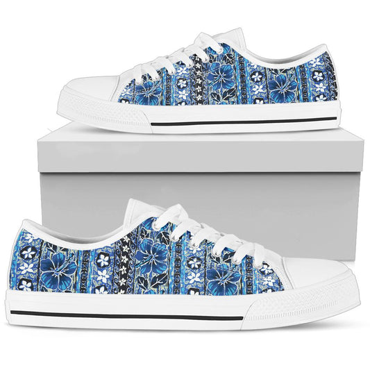 Hawaiian Themed Pattern Print Design H012 White Bottom Low Top Shoes