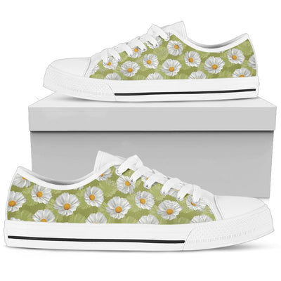 Daisy Pattern Print Design DS06 White Bottom Low Top Shoes