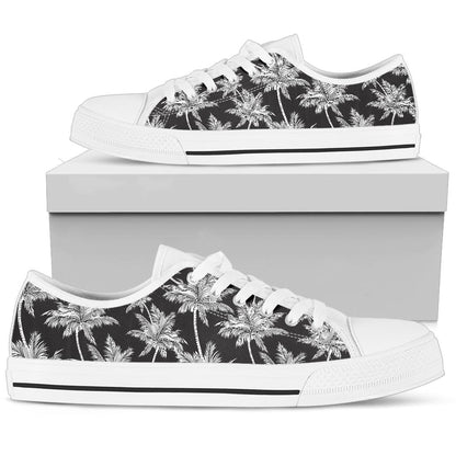 Palm Tree Pattern Print Design PT03 White Bottom Low Top Shoes