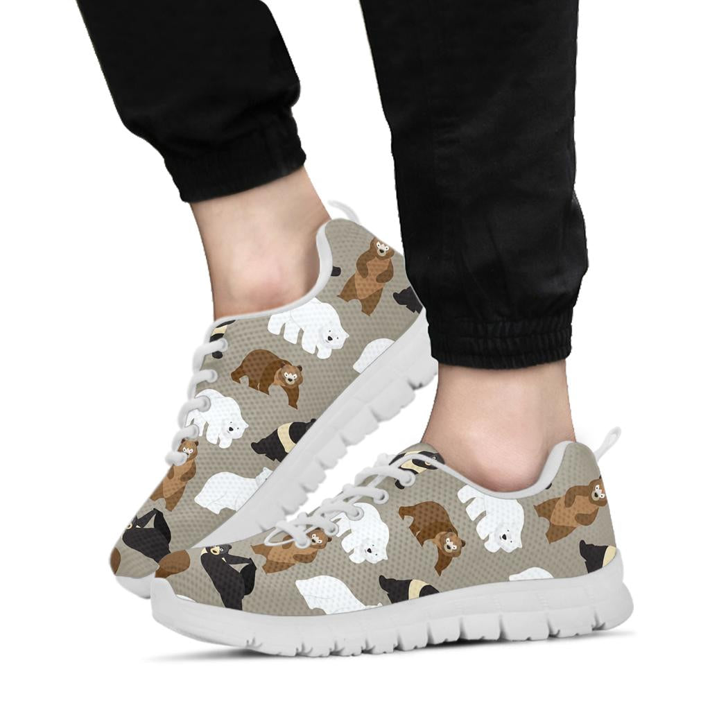Bear Pattern Print Design BE03 Sneakers White Bottom Shoes