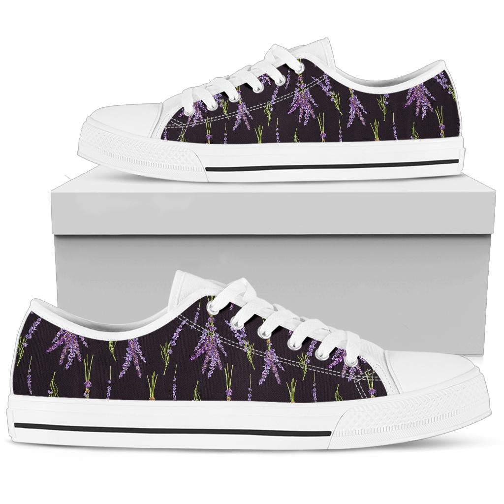 Lavender Pattern Print Design LV05 White Bottom Low Top Shoes