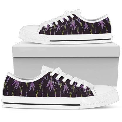 Lavender Pattern Print Design LV05 White Bottom Low Top Shoes
