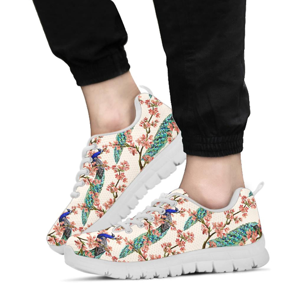 Cherry Blossom Peacock Sneakers White Bottom Shoes