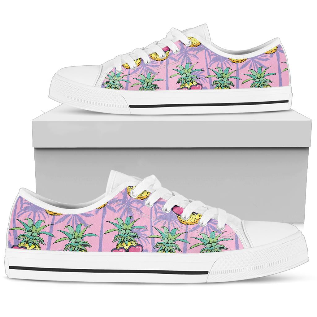 Pineapple Pattern Print Design PP06 White Bottom Low Top Shoes