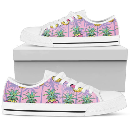 Pineapple Pattern Print Design PP06 White Bottom Low Top Shoes