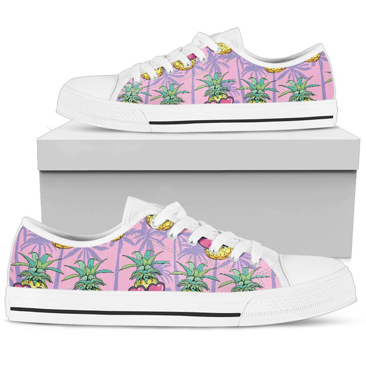 Pineapple Pattern Print Design PP06 White Bottom Low Top Shoes