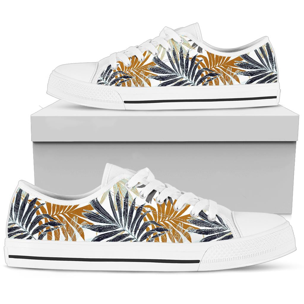 Colorful Tropical Palm Leaves White Bottom Low Top Shoes