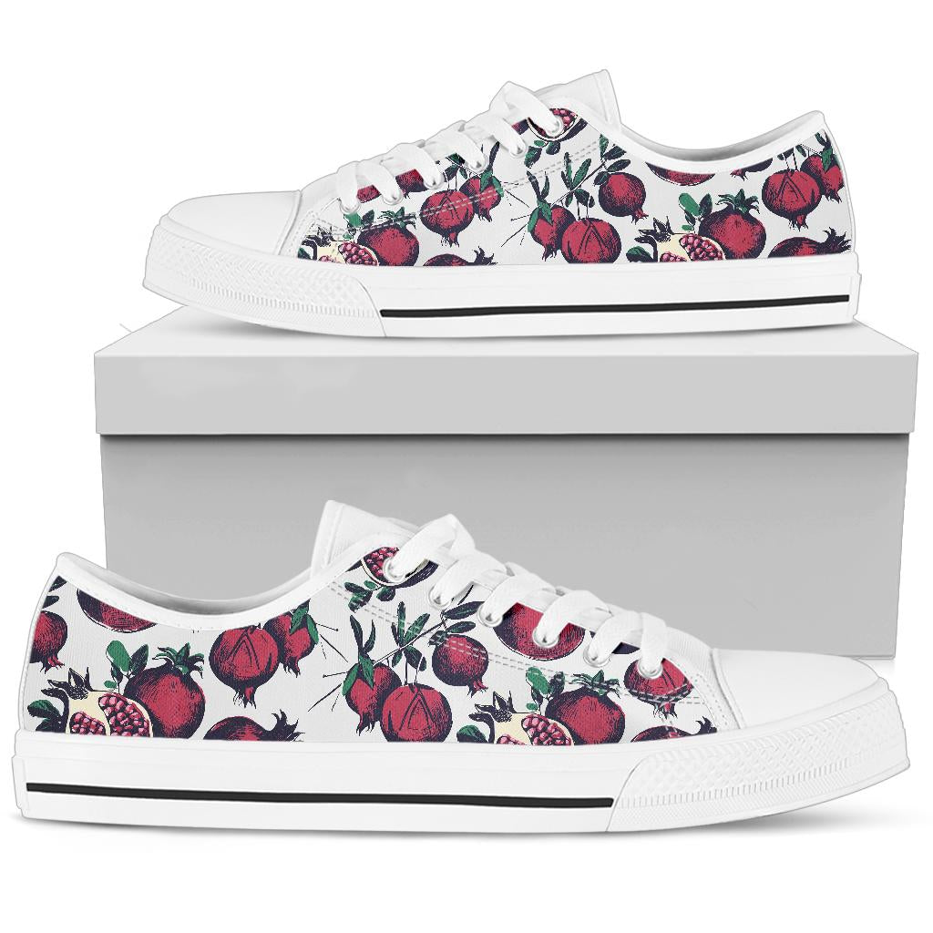 Pomegranate Pattern Print Design PG01 White Bottom Low Top Shoes