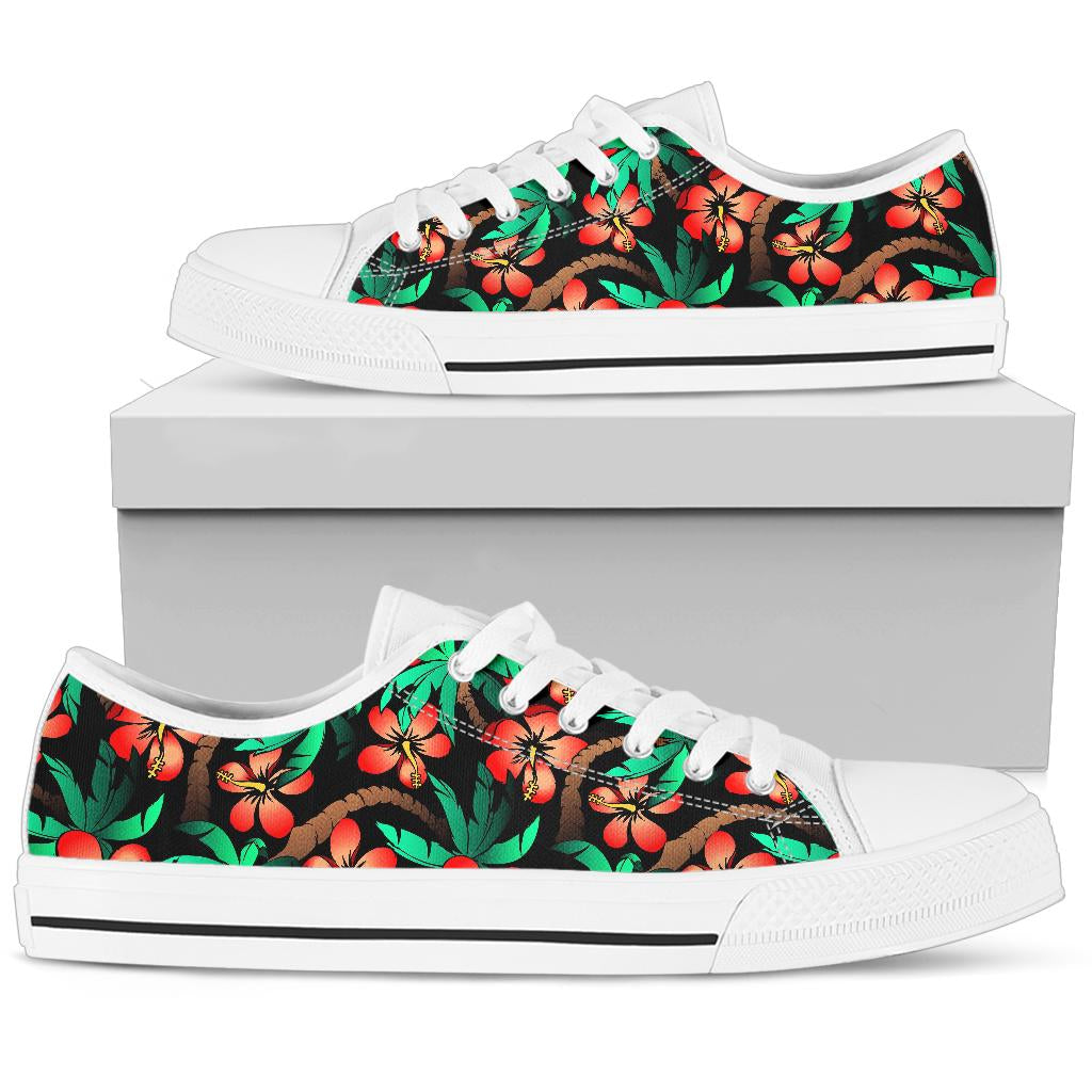 Hawaiian Themed Pattern Print Design H022 White Bottom Low Top Shoes