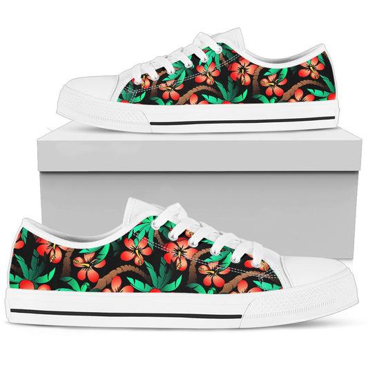 Hawaiian Themed Pattern Print Design H022 White Bottom Low Top Shoes