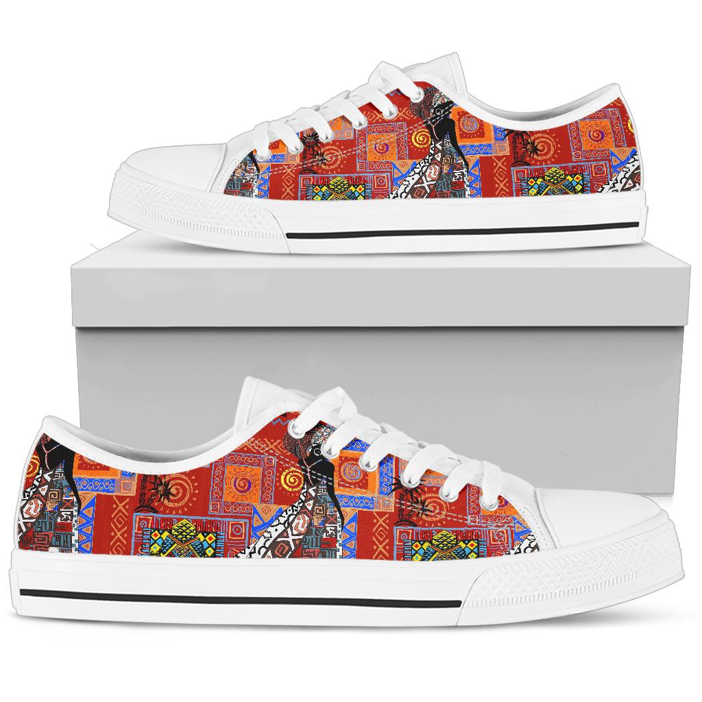 African Print Pattern White Bottom Low Top Shoes