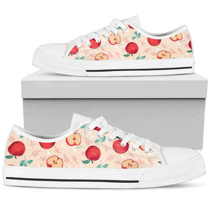Apple Pattern Print Design AP06 White Bottom Low Top Shoes