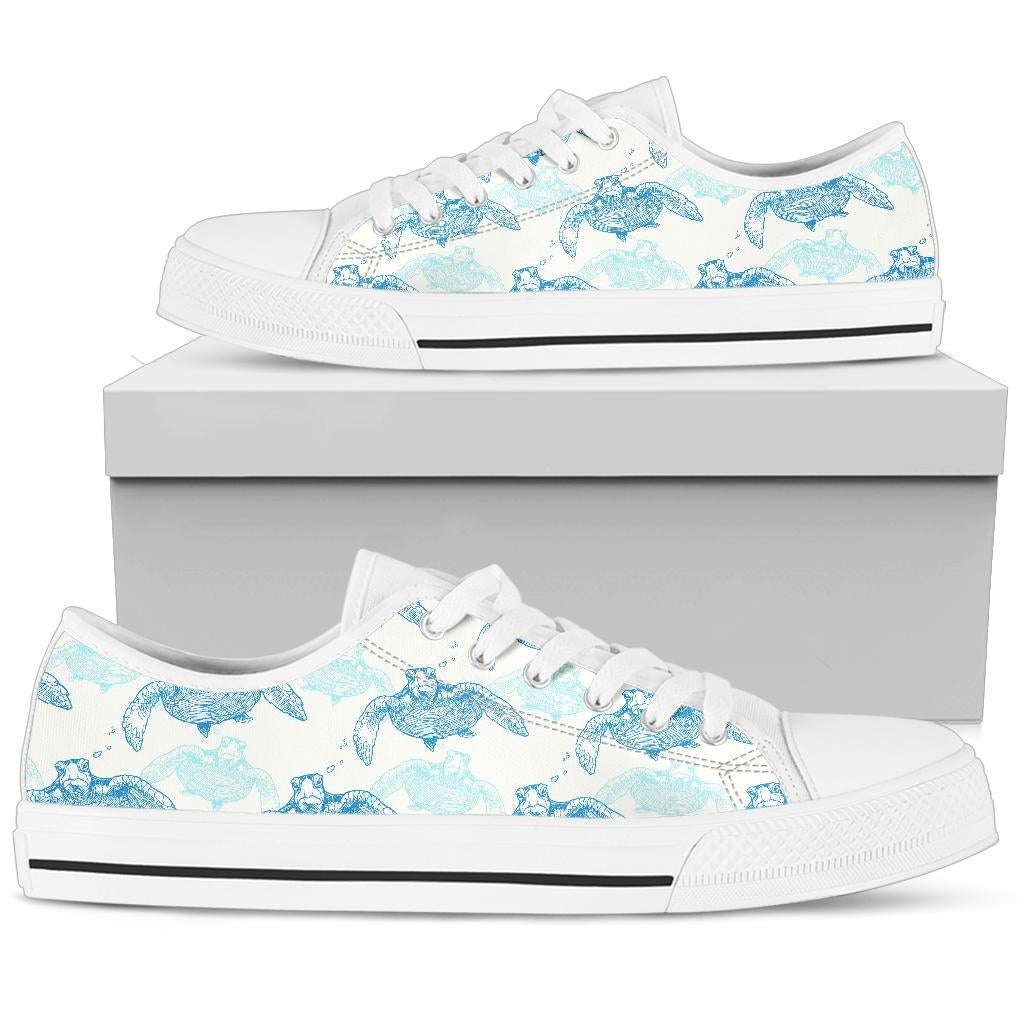 Sea Turtle Pattern Print Design T01 White Bottom Low Top Shoes