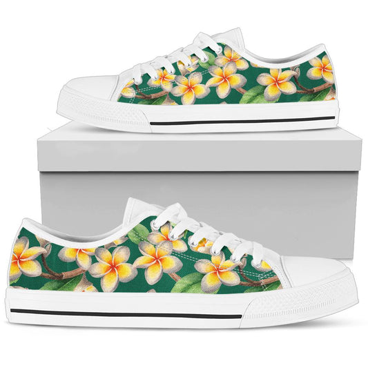 Plumeria Pattern Print Design PM07 White Bottom Low Top Shoes
