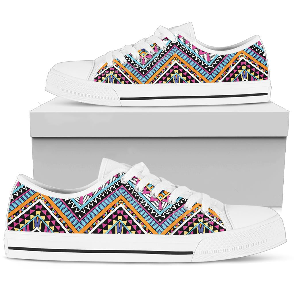 Multicolor zigzag Tribal Aztec White Bottom Low Top Shoes