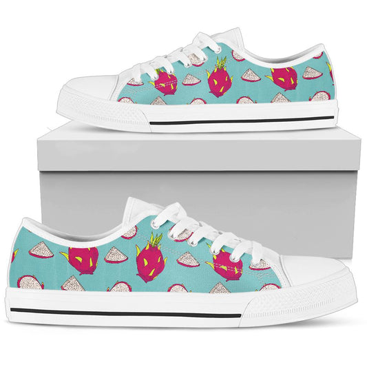 Dragonfruit Pattern Print Design DF01 White Bottom Low Top Shoes