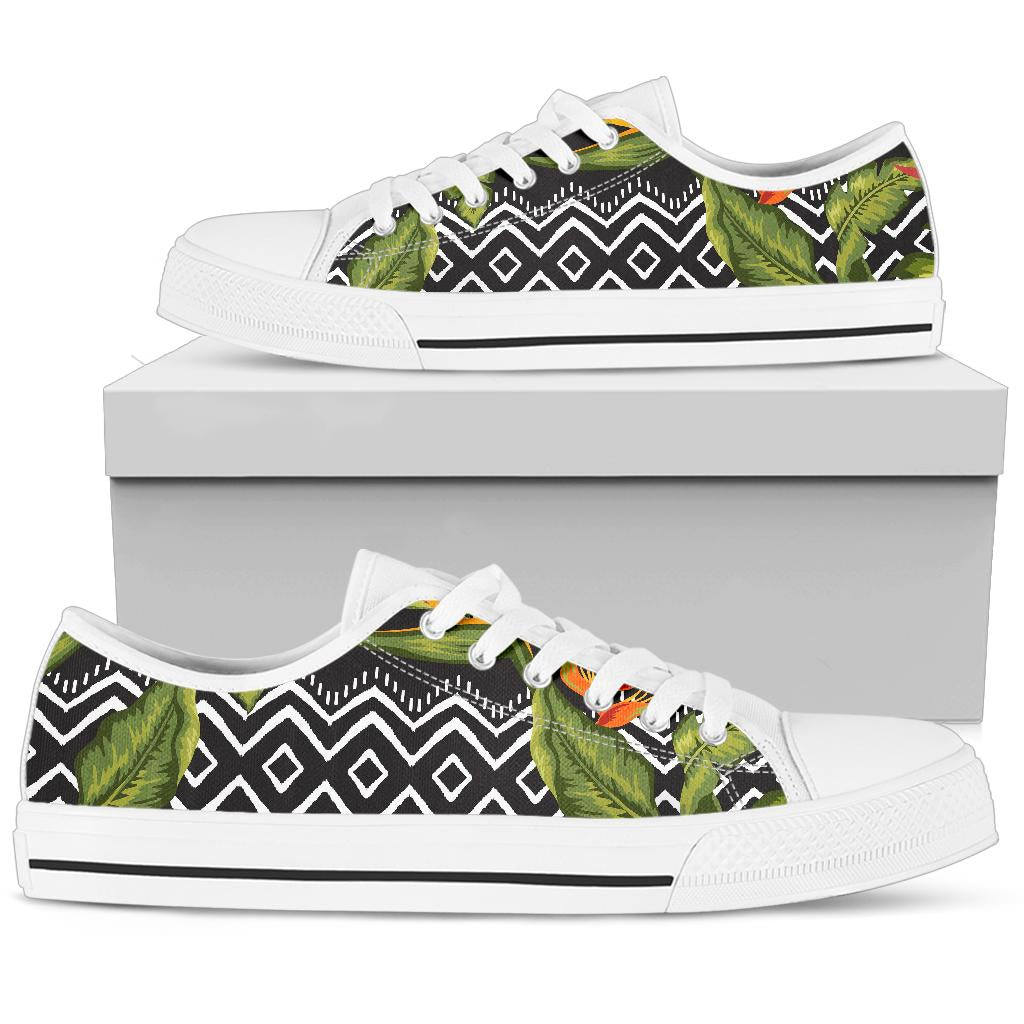 Bird Of Paradise Pattern Print Design BOP07 White Bottom Low Top Shoes