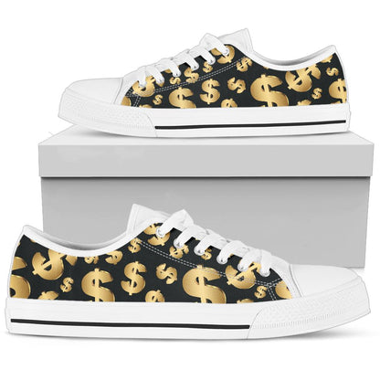 Dollar Pattern Print Design DO04 White Bottom Low Top Shoes