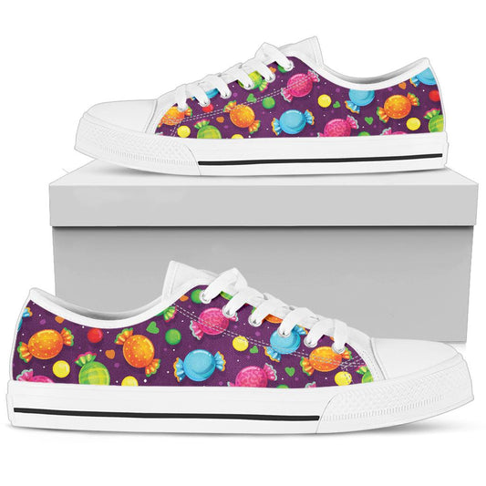 Candy Pattern Print Design CA05 White Bottom Low Top Shoes