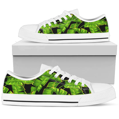 Banana Leaf Pattern Print Design BL06 White Bottom Low Top Shoes