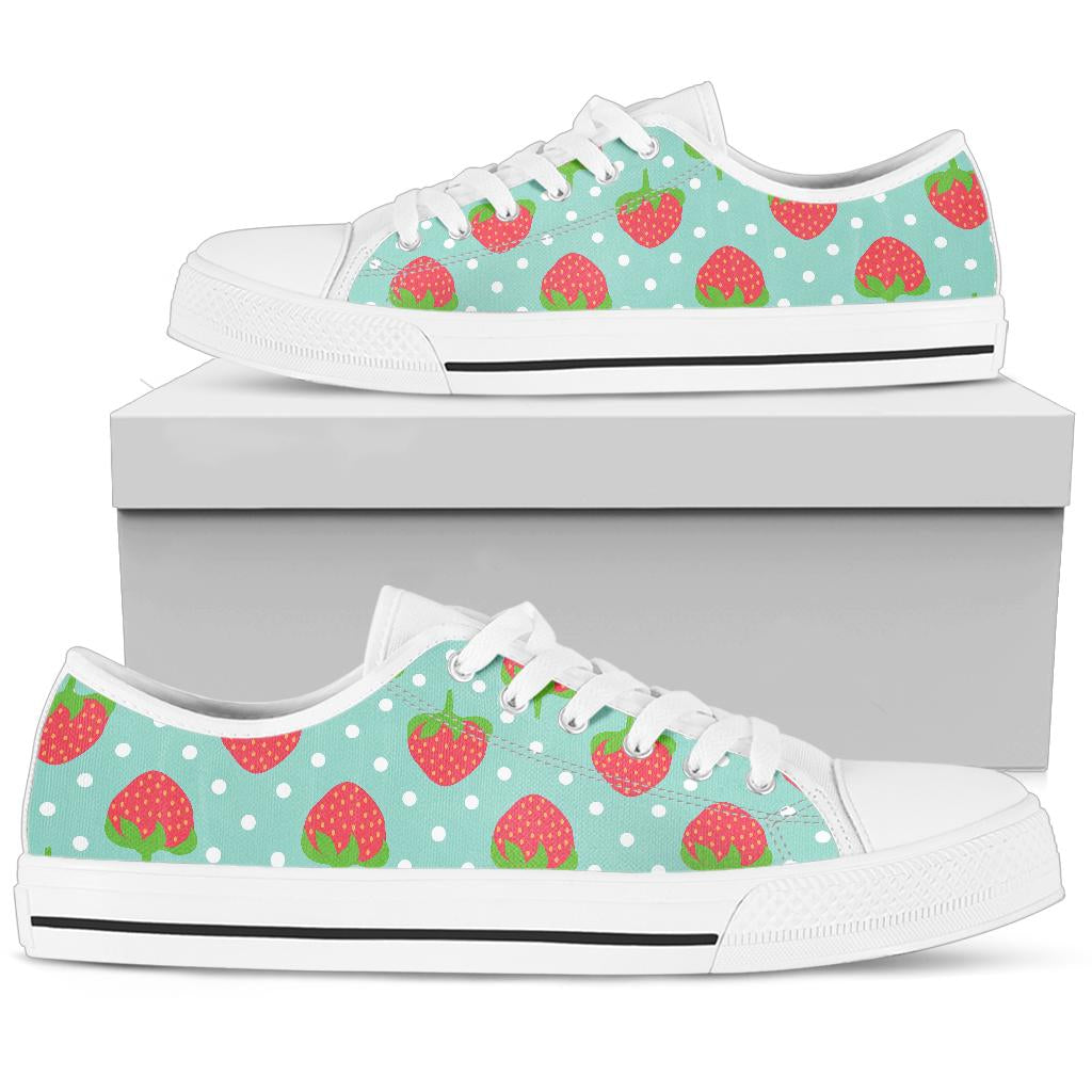 Strawberry Pattern Print Design SB06 White Bottom Low Top Shoes