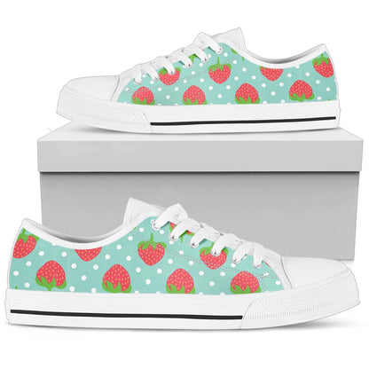 Strawberry Pattern Print Design SB06 White Bottom Low Top Shoes