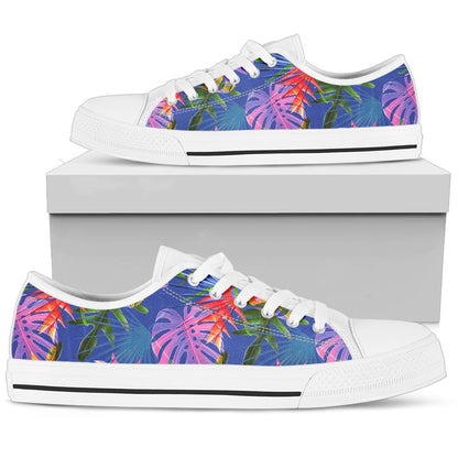 Tropical Flower Pattern Print Design TF025 White Bottom Low Top Shoes