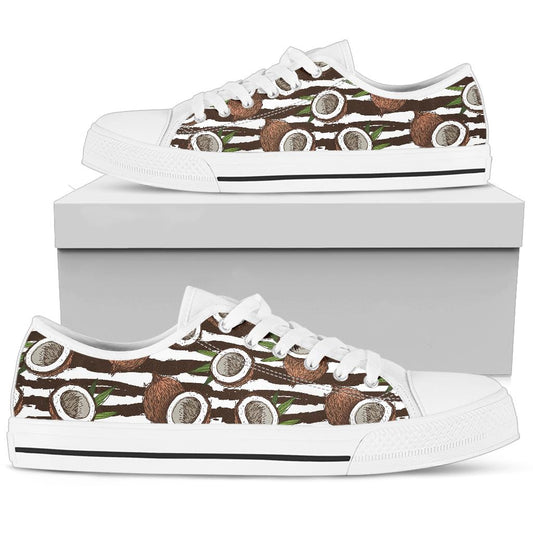 Coconut Pattern Print Design CN04 White Bottom Low Top Shoes