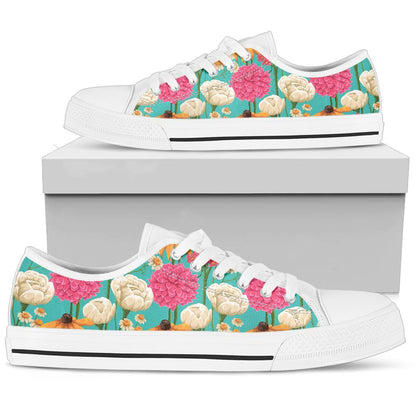 Summer Floral Pattern Print Design SF07 White Bottom Low Top Shoes