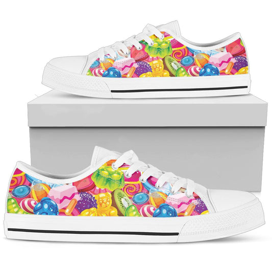 Candy Pattern Print Design CA01 White Bottom Low Top Shoes