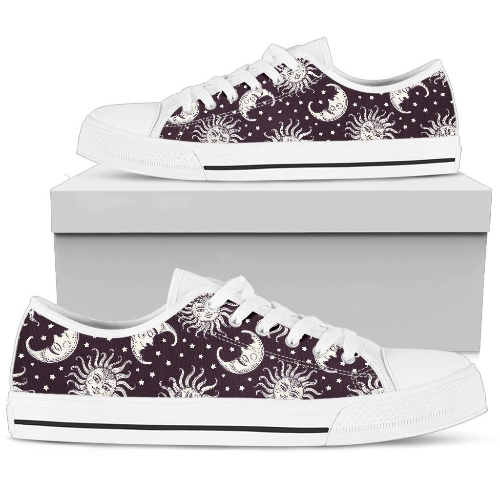 Sun Moon Face White Bottom Low Top Shoes