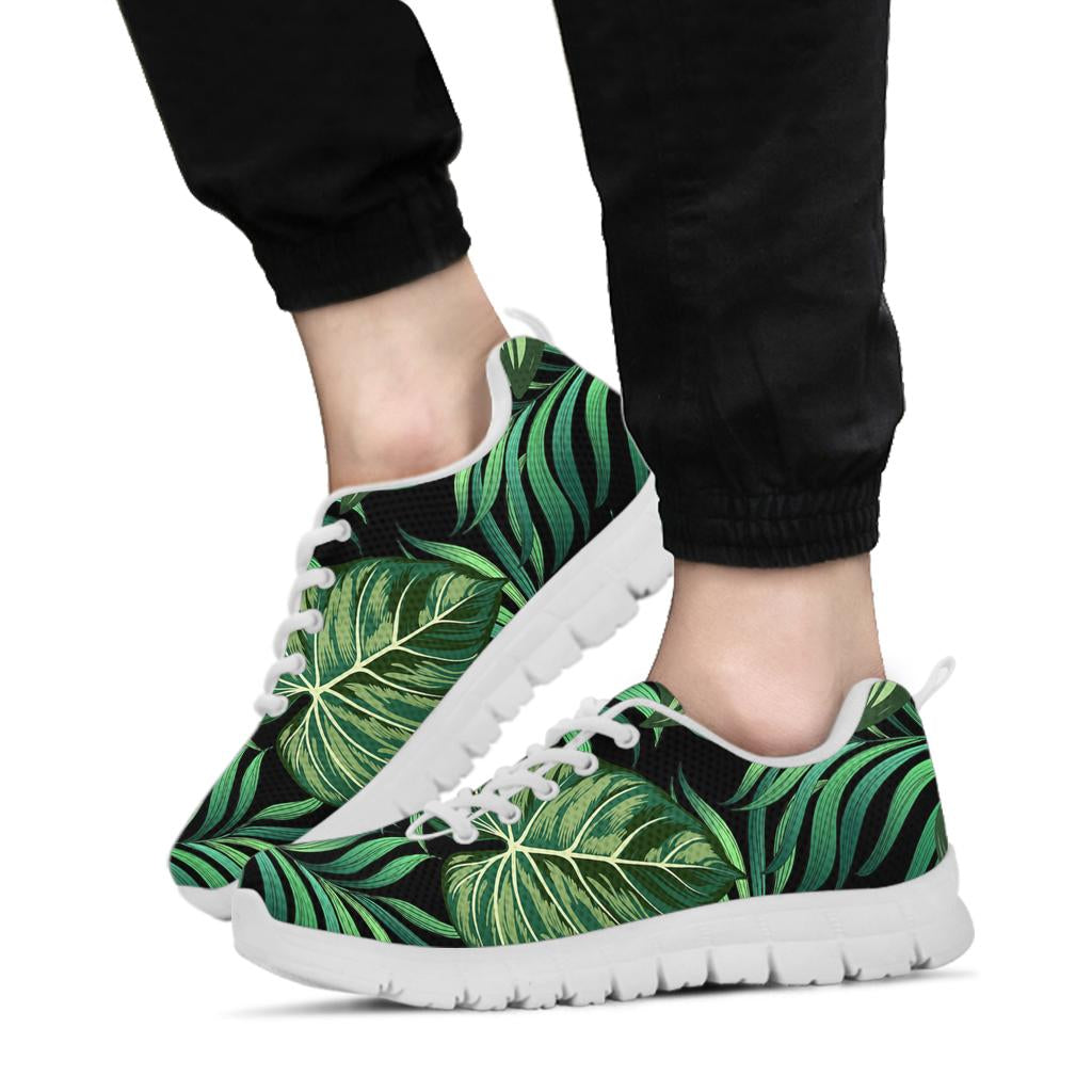 Green Fresh Tropical Palm Leaves Sneakers White Bottom Shoes