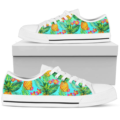 Pineapple Pattern Print Design PP010 White Bottom Low Top Shoes