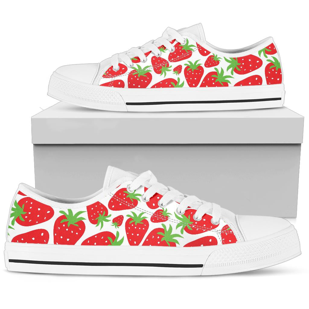 Strawberry Pattern Print Design SB01 White Bottom Low Top Shoes