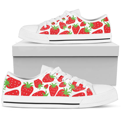 Strawberry Pattern Print Design SB01 White Bottom Low Top Shoes