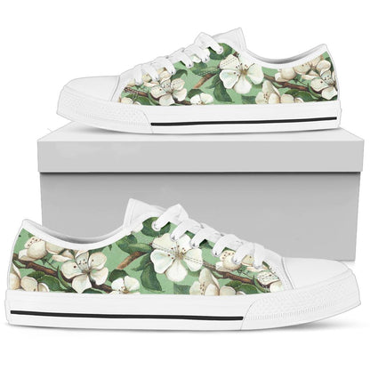 Apple blossom Pattern Print Design AB02 White Bottom Low Top Shoes