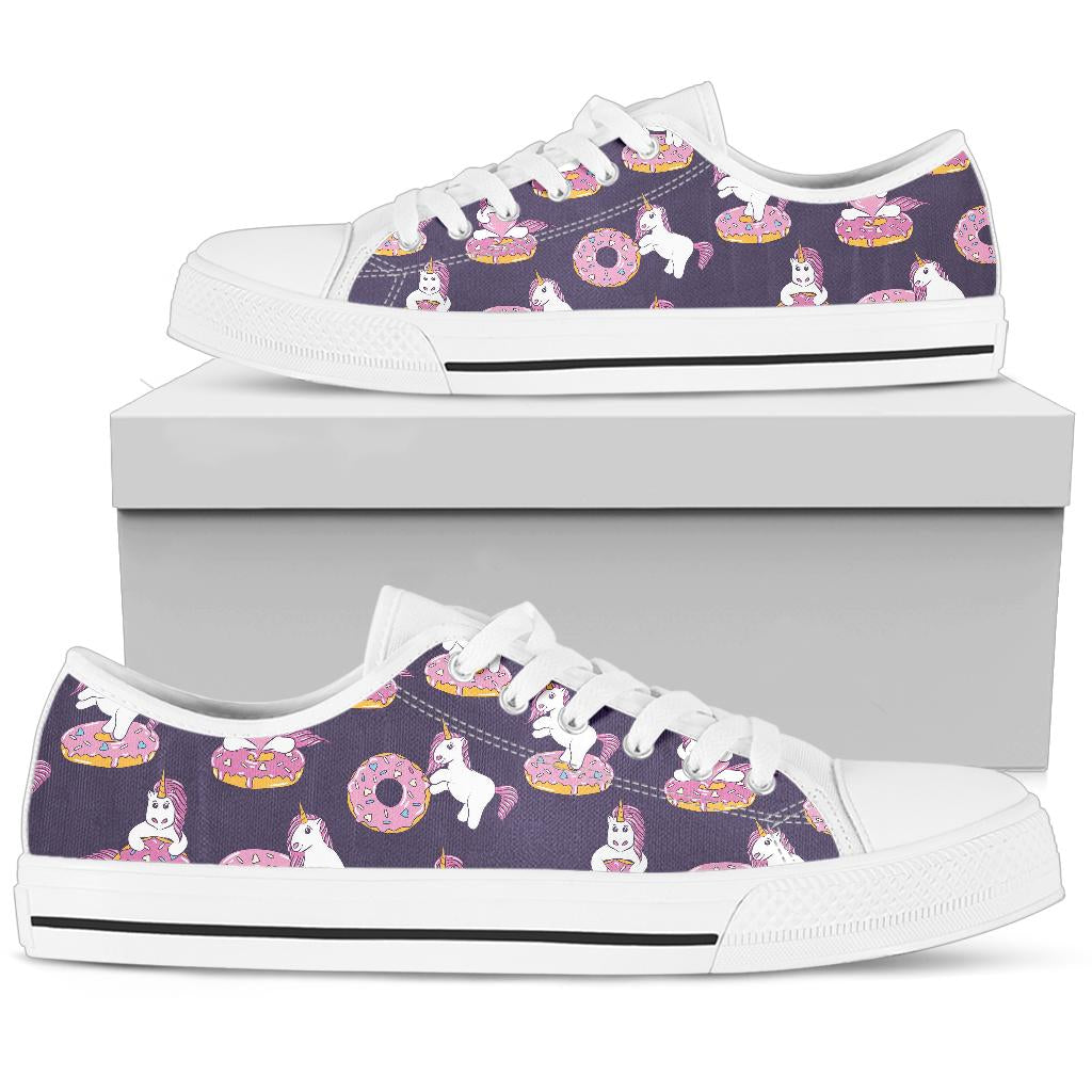 Donut Unicorn Pattern Print Design DN011 White Bottom Low Top Shoes