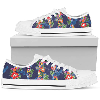 Hawaiian Themed Pattern Print Design H04 White Bottom Low Top Shoes