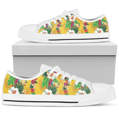 Hawaiian Themed Pattern Print Design H09 White Bottom Low Top Shoes