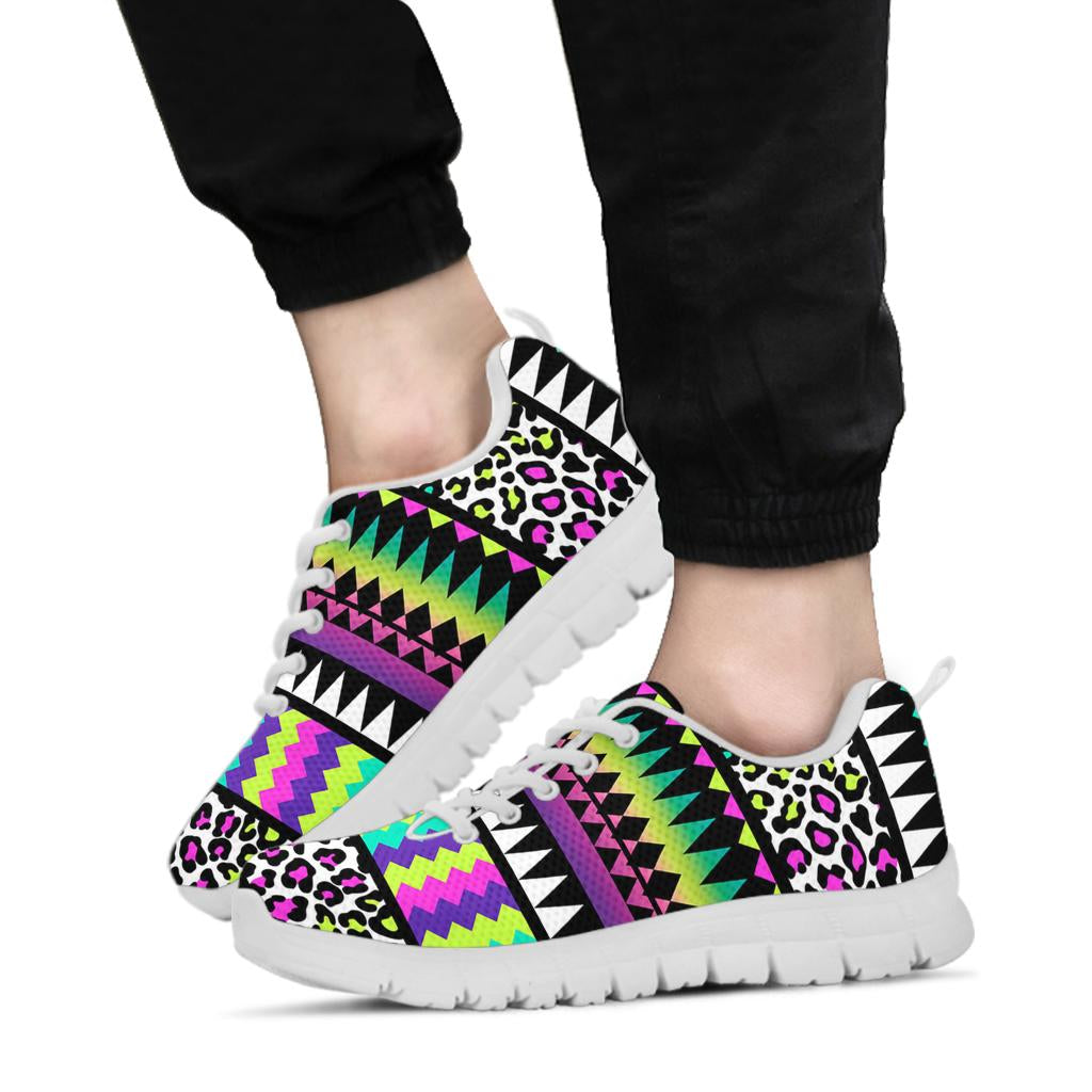 Animal Skin Aztec Rainbow Sneakers White Bottom Shoes