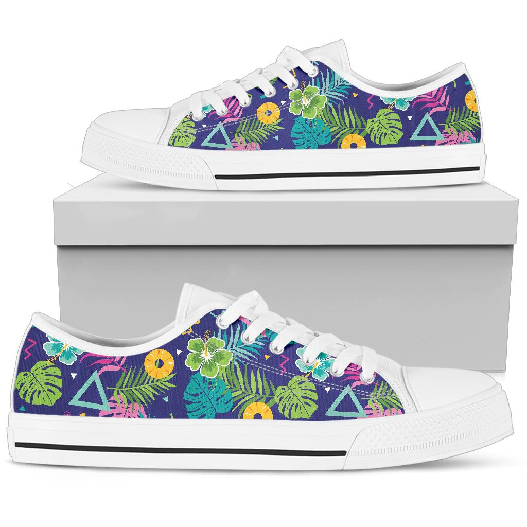 Hawaiian Themed Pattern Print Design H014 White Bottom Low Top Shoes