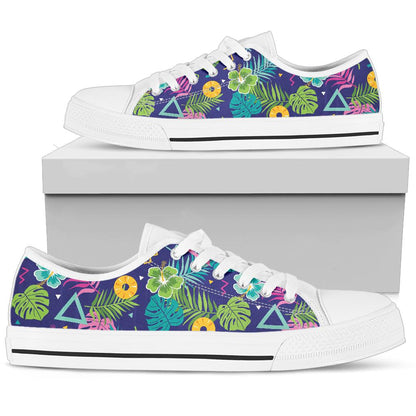 Hawaiian Themed Pattern Print Design H014 White Bottom Low Top Shoes