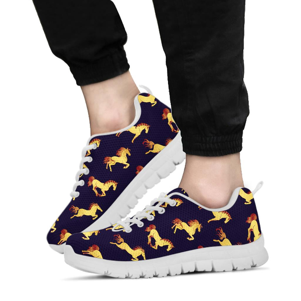 Gold Horse Pattern Sneakers White Bottom Shoes