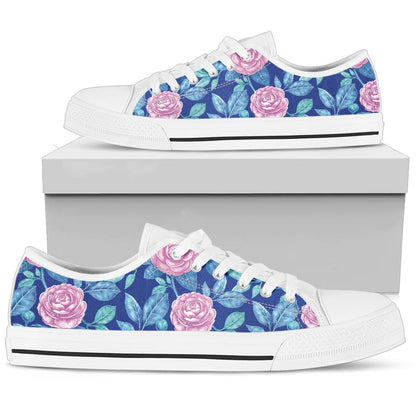 Camellia Pattern Print Design CM05 White Bottom Low Top Shoes