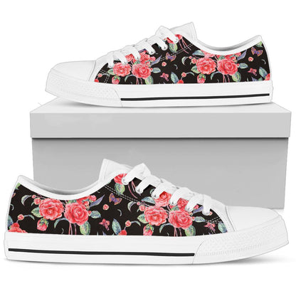 Camellia Pattern Print Design CM03 White Bottom Low Top Shoes