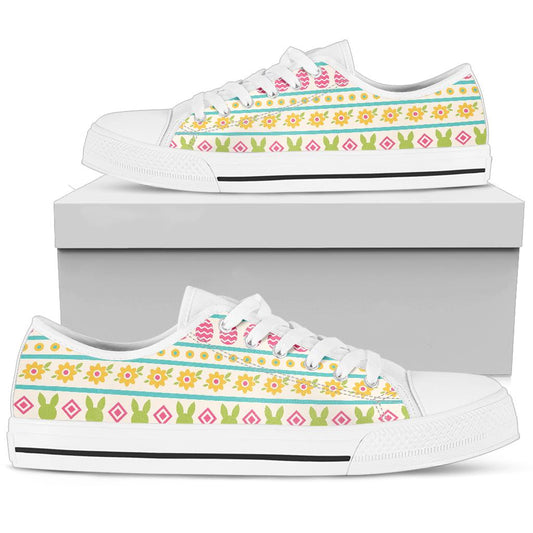 Easter Eggs Pattern Print Design RB016 White Bottom Low Top Shoes