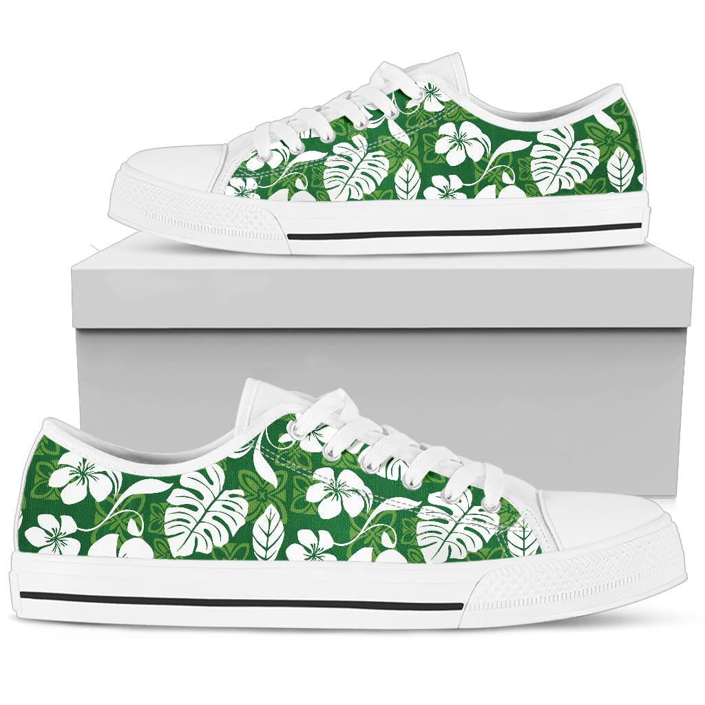 Hawaiian Themed Pattern Print Design H016 White Bottom Low Top Shoes
