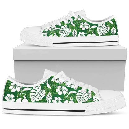 Hawaiian Themed Pattern Print Design H016 White Bottom Low Top Shoes
