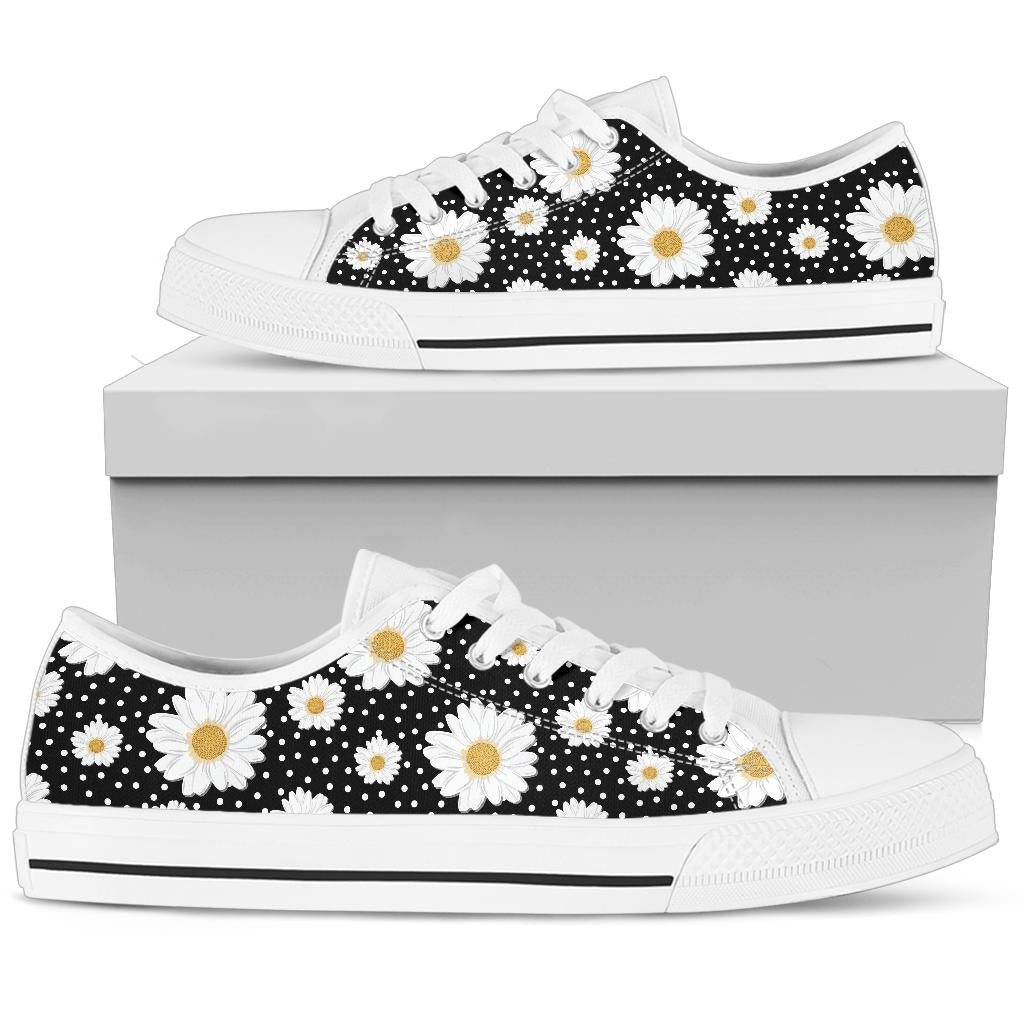 Daisy Pattern Print Design DS02 White Bottom Low Top Shoes